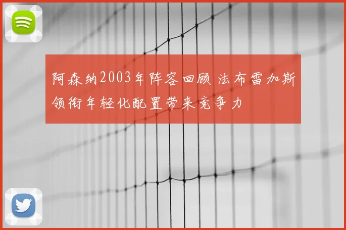 阿森纳2003年阵容回顾 法布雷加斯领衔年轻化配置带来竞争力